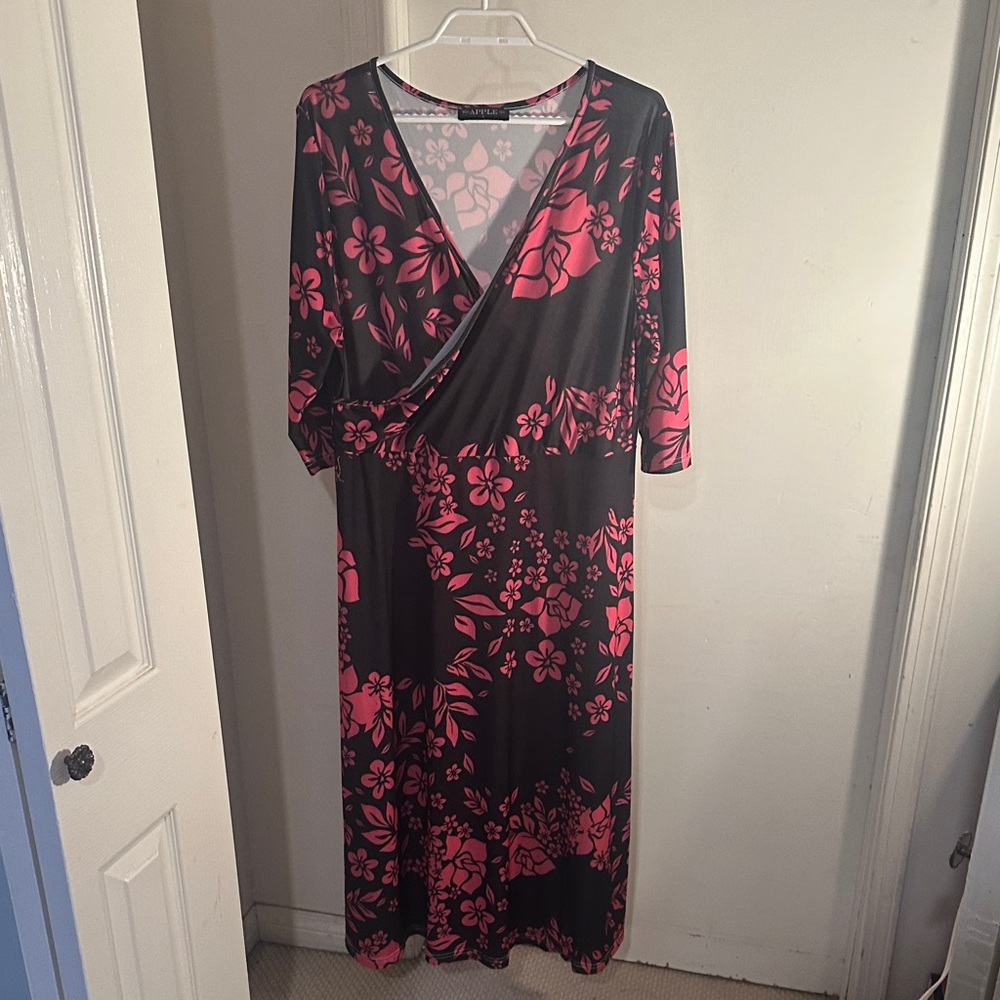 Bon Apple Tea Pink Floral Wrap Dress